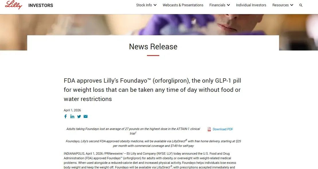 Foundayo's FDA approval announcement