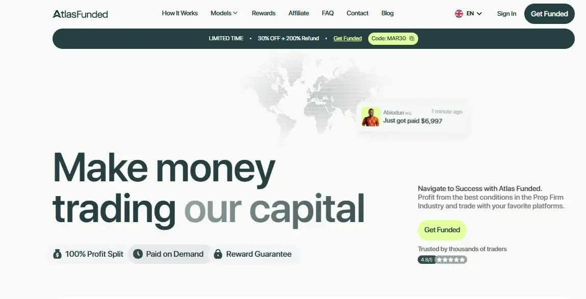 AtlasFunded home page screenshot